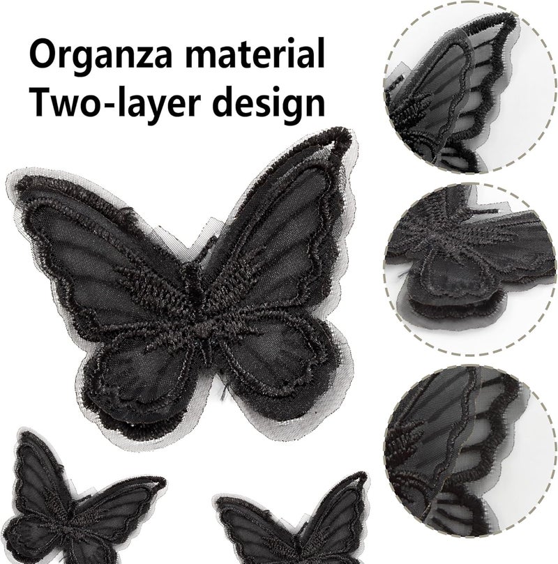 PT'SON 20PCS Black Butterfly Lace Trim, Double Layers Organza Butterfly Fabric Embroidery, Butterfly Sewing Craft Decorative for DIY, Hair, Dress, Hat - Image 3